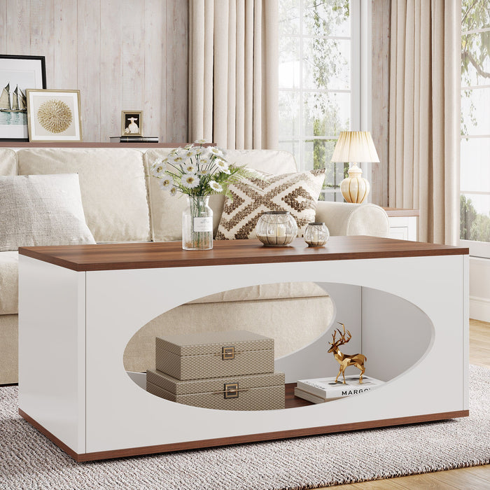 Rectangle Coffee Table, Wood Center Table With Open Storage Tribesigns