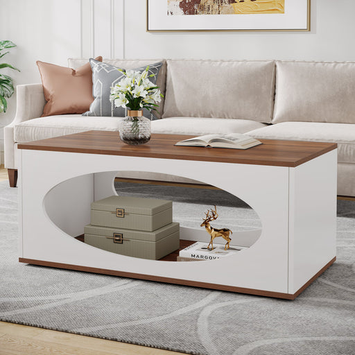 Rectangle Coffee Table, Wood Center Table With Open Storage Tribesigns