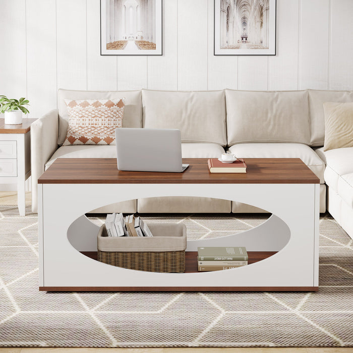 Rectangle Coffee Table, Wood Center Table With Open Storage Tribesigns