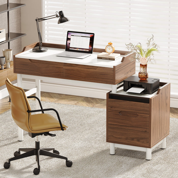 Reversible Computer Desk, Home Office Desk With File Drawer Cabinet Tribesigns