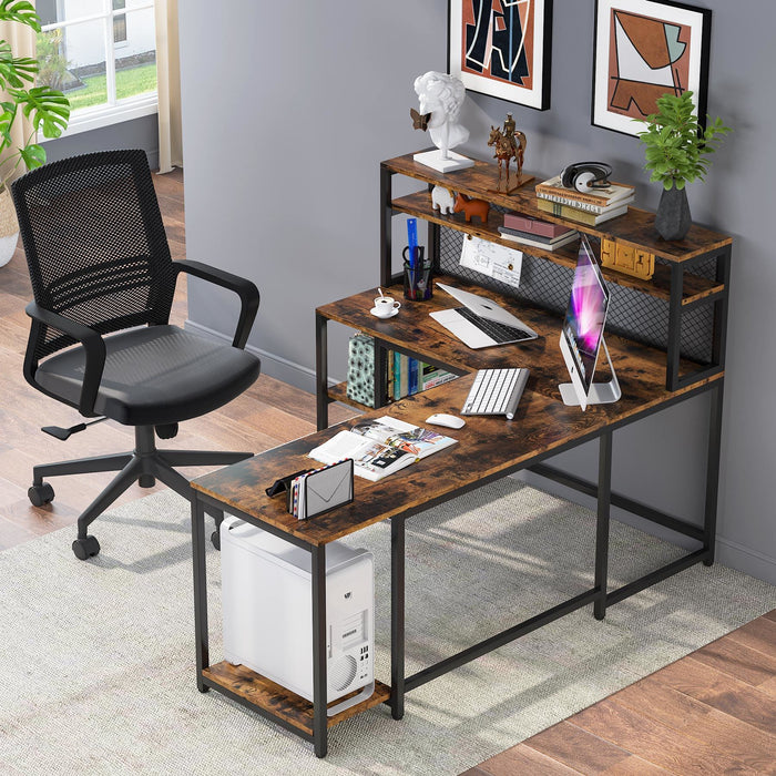 Reversible L - Shaped Desk, 67" Large Computer Writing Desk with Hutch Tribesigns