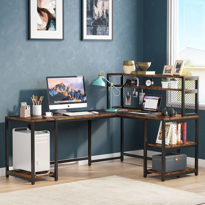 Reversible L - Shaped Desk, 67" Large Computer Writing Desk with Hutch Tribesigns