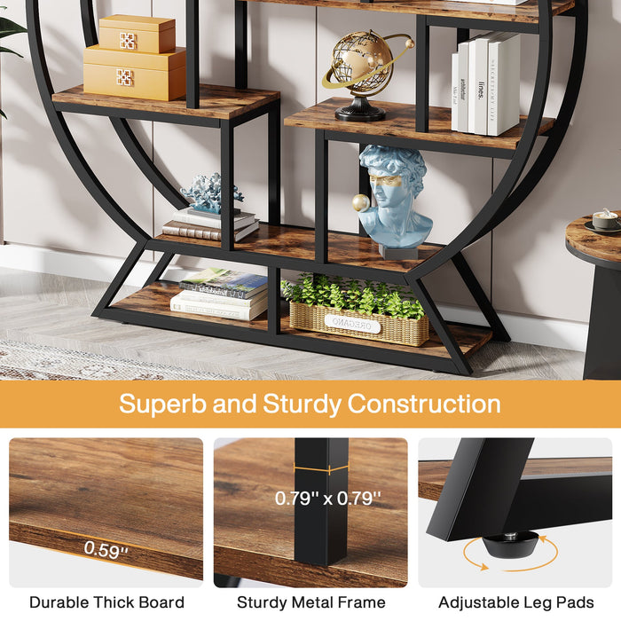 Round Bookshelf, 63 Inch Etagere Bookcase with Staggered Shelves Tribesigns