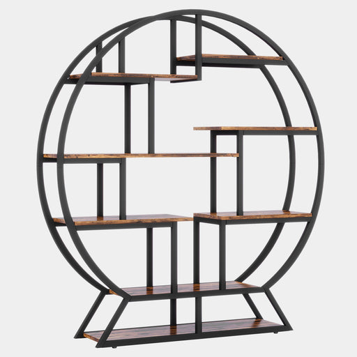 Round Bookshelf, 63 Inch Etagere Bookcase with Staggered Shelves Tribesigns