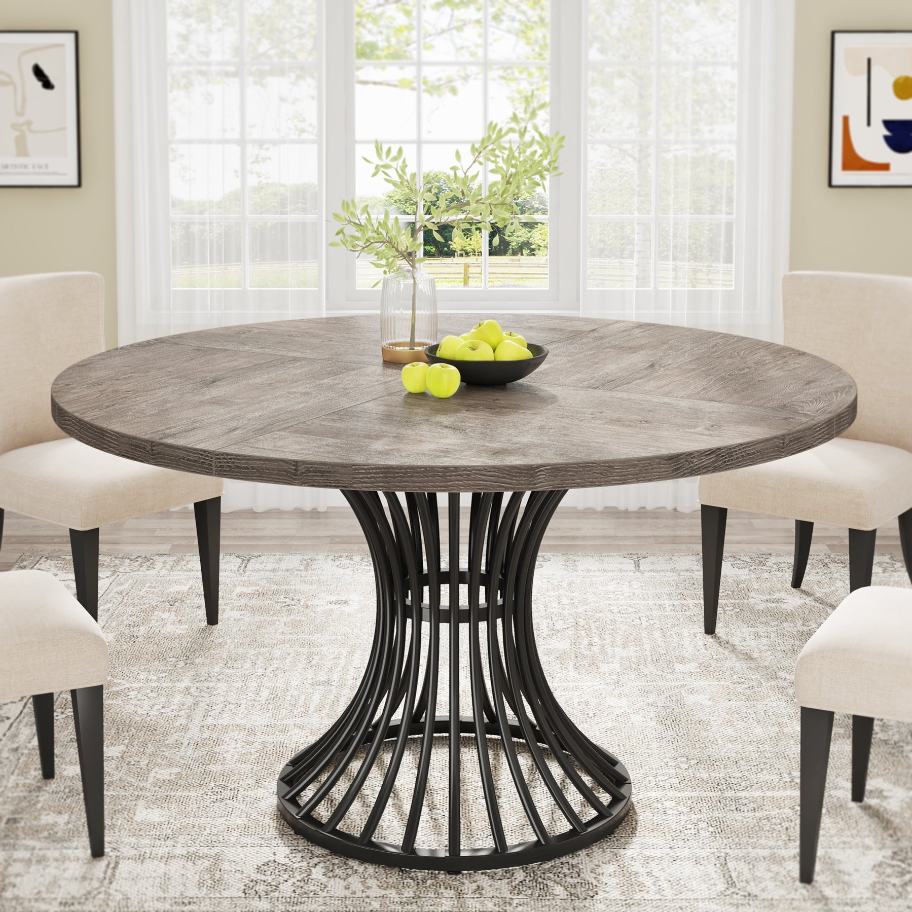 Tribesigns Round Dining Table for 4-6, 47" Farmhouse Kitchen Table