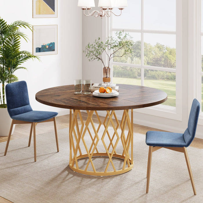 Round Dining Table for 4 - 6, 47.2" Circle Kitchen Dinner Table with Metal Base Tribesigns