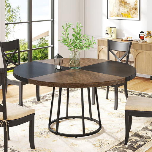 Round Dining Table for 4 People, 47" Kitchen Table with Circle Metal Base Tribesigns