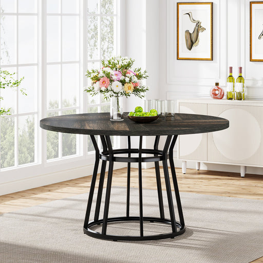 Round Dining Table for 4 People, 47.2" Kitchen Dinner Table with Metal Base Tribesigns