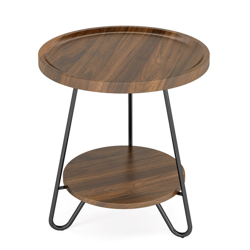 Round End Table, 2 - Tier Side Table Accent Table with Metal Legs Tribesigns