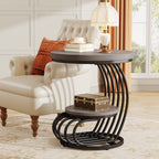 Round End Table, 2 Tiers Faux Marble Side Table with Storage Shelf Tribesigns