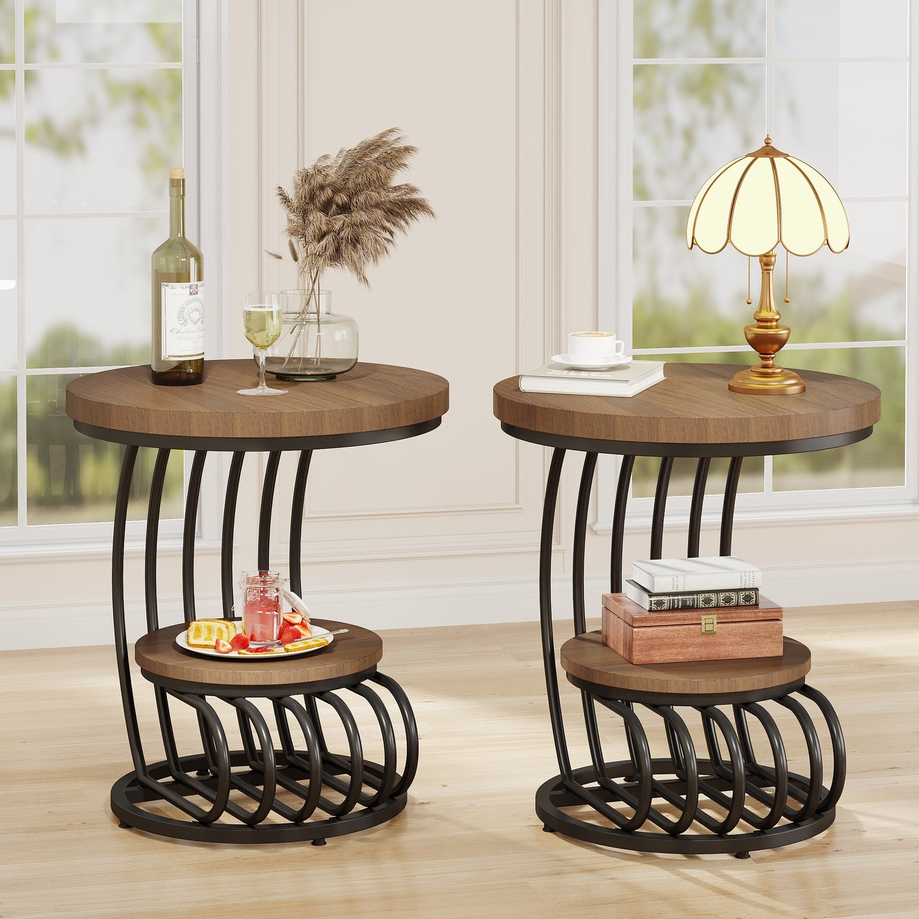 Tribesigns Round End Table, 2 Tiers Faux Marble Side Table