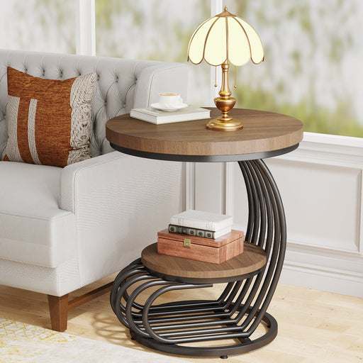 Round End Table, 2 Tiers Faux Marble Side Table with Storage Shelf Tribesigns