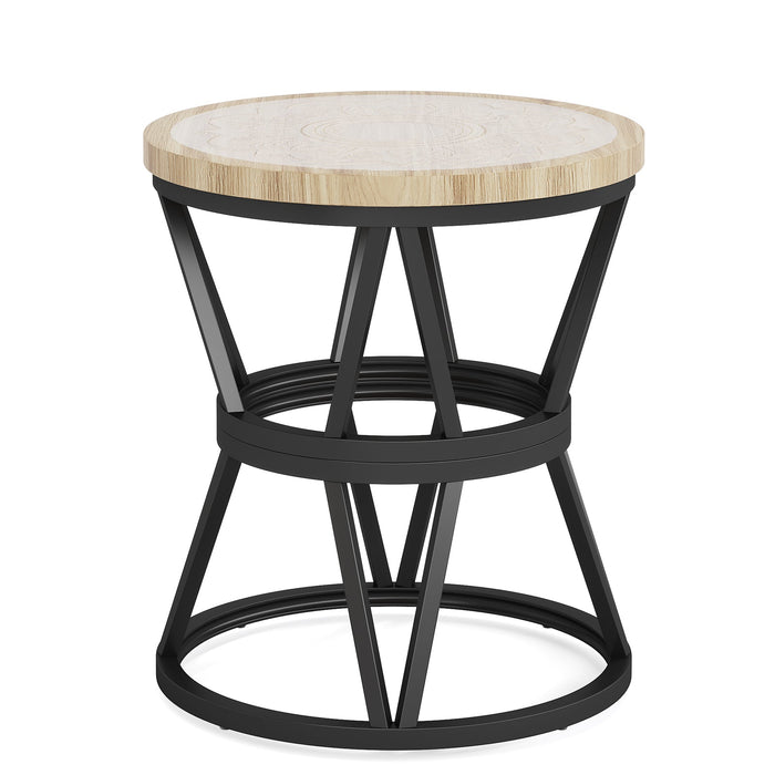 Round End Table, Accent Coffee Table Side Table with Geometric Base Tribesigns