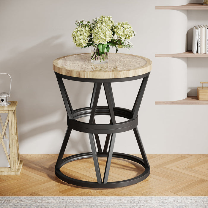 Round End Table, Accent Coffee Table Side Table with Geometric Base Tribesigns