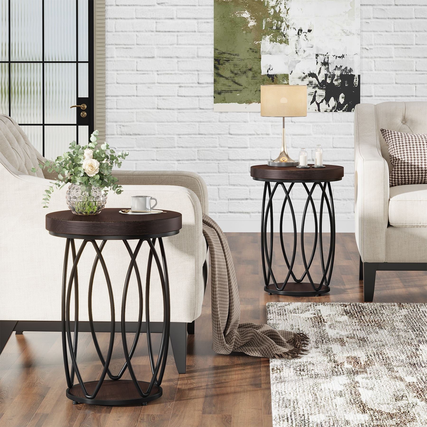 Tribesigns Round End Table, Industrial Side Table with Storage Shelf