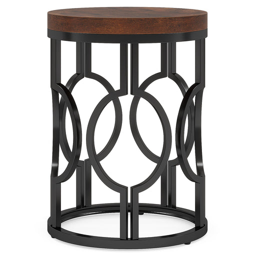 Round End Table, Industrial Side Table with Metal Hollow Frame Tribesigns