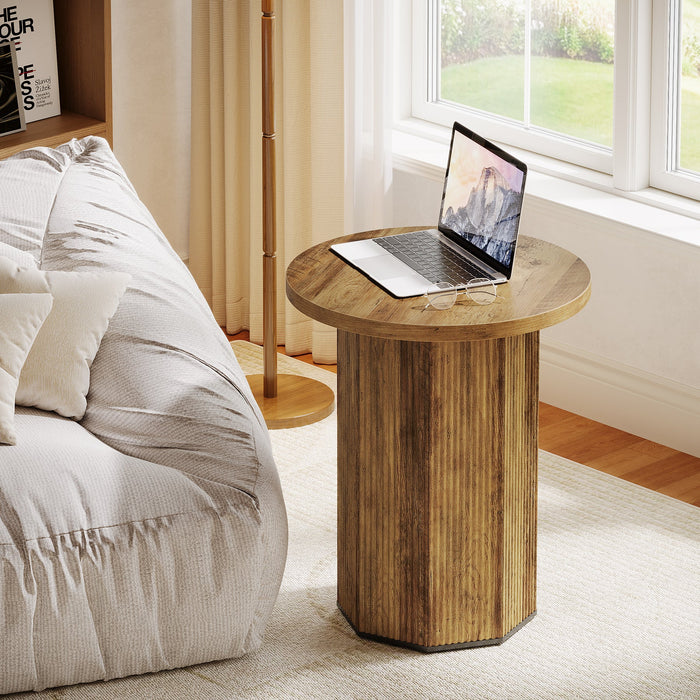 Round End Table, Narrow Side Table Nightstand with Stable Pedestal Tribesigns