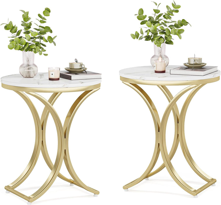 Round End Table Sofa Side Table Small Coffee Table with Metal Frame Tribesigns