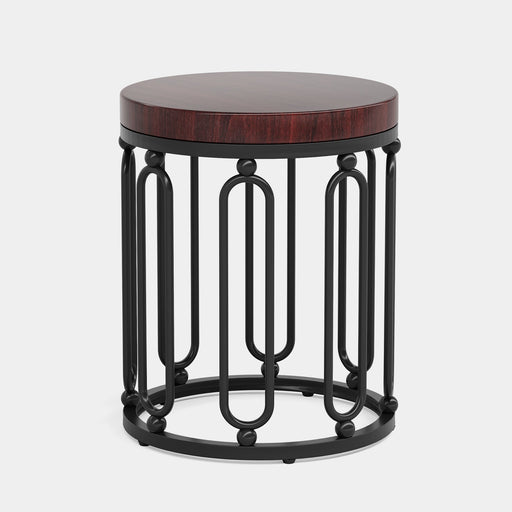 Round End Table, Wood Bedside Table with Metal Frame Tribesigns