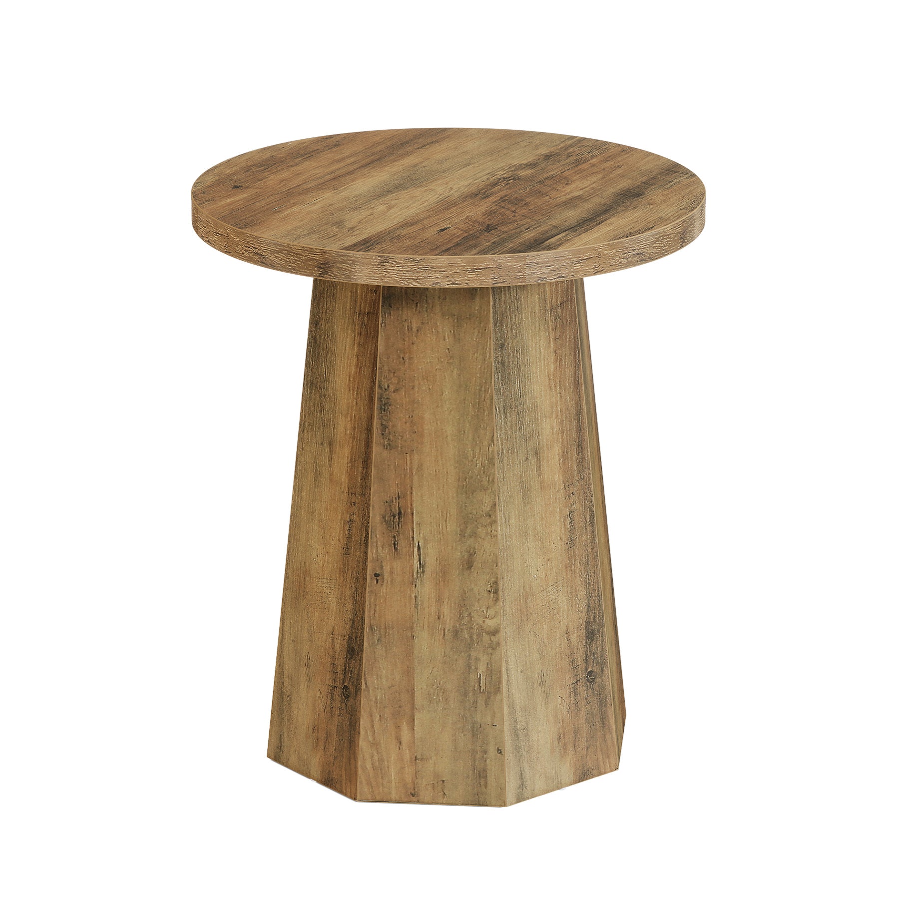 Round End Table, Wooden Couch Side Table with Octagonal Base