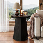 Round End Table, Wooden Couch Side Table with Octagonal Base Tribesigns