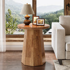 Round End Table, Wooden Couch Side Table with Octagonal Base