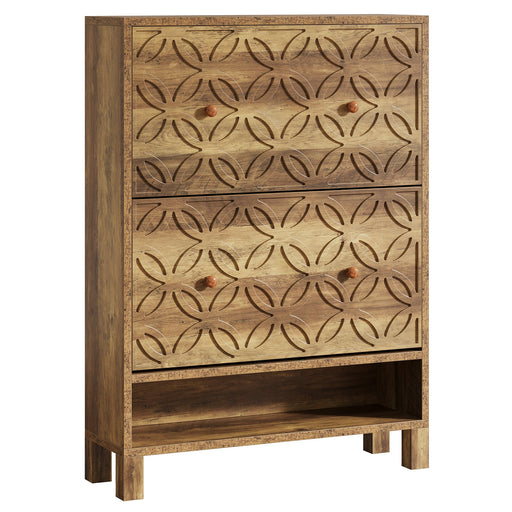 Rustic Shoe Cabinet, Shoe Organizer with 2 Flip Drawers Tribesigns