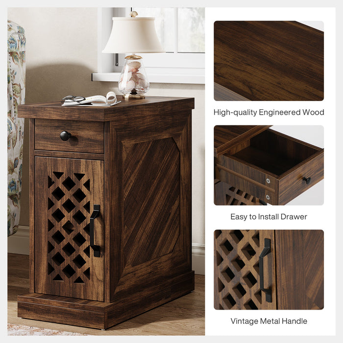 Rustic Side Table, End Table Nightstand with Storage Drawer Tribesigns