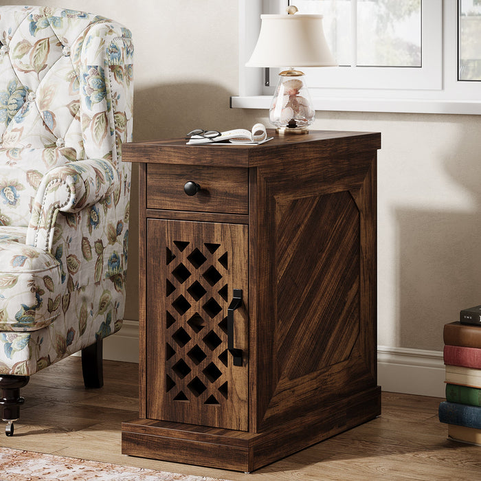 Rustic Side Table, End Table Nightstand with Storage Drawer Tribesigns