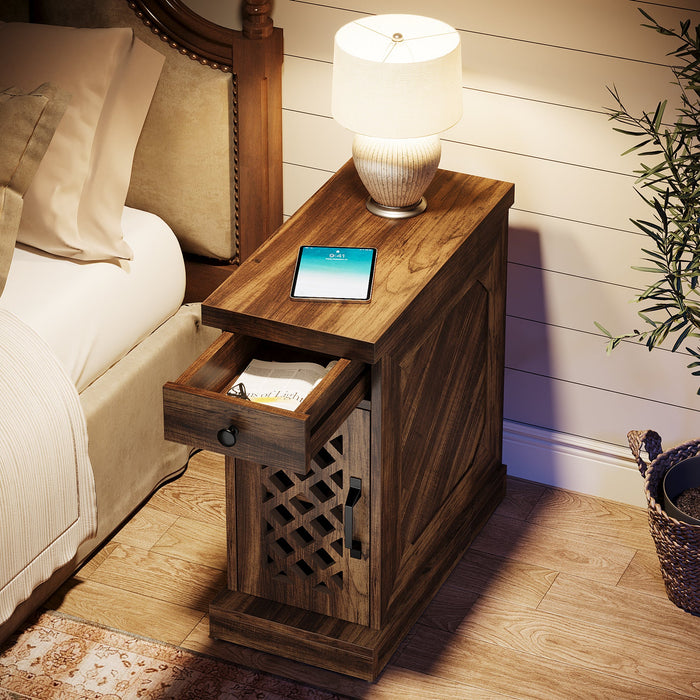 Rustic Side Table, End Table Nightstand with Storage Drawer Tribesigns