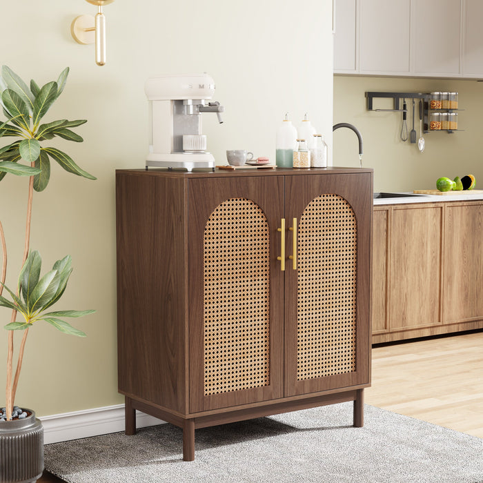 Sideboard Buffet Set of 2, Accent Rattan Storage Cabinet with Doors Tribesigns