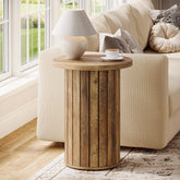 Small End Table, Round Wooden Couch Side Table with Pedestal Base Tribesigns 3
