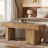 Solid Wood Bench, 47" Farmhouse Entryway Bench with Artistic Legs Tribesigns 3