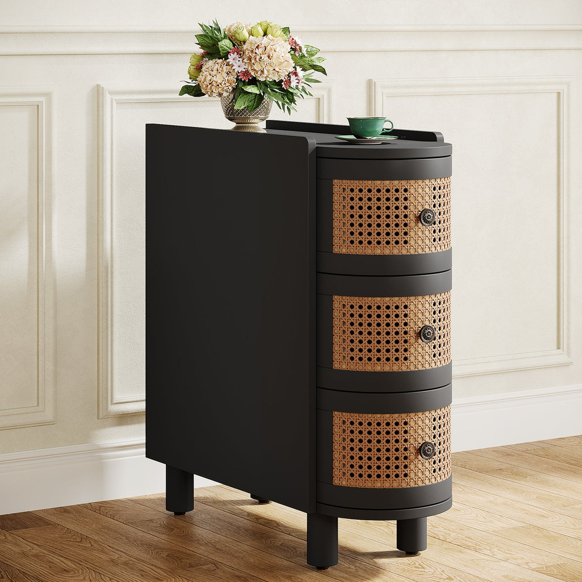Tribesigns Wood End Table, 3-Drawer Side Table with 3 Rattan Drawers ...