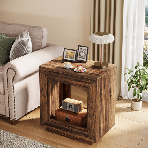 Solid Wood End Table, Square Side Table Nightstands with Storage Tribesigns