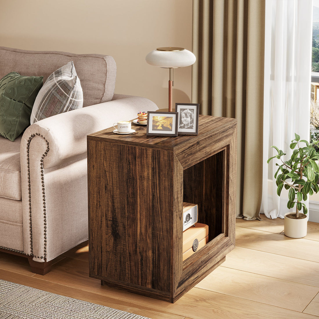 Tribesigns Wood End Table, Square Side Table Nightstands with Storage ...