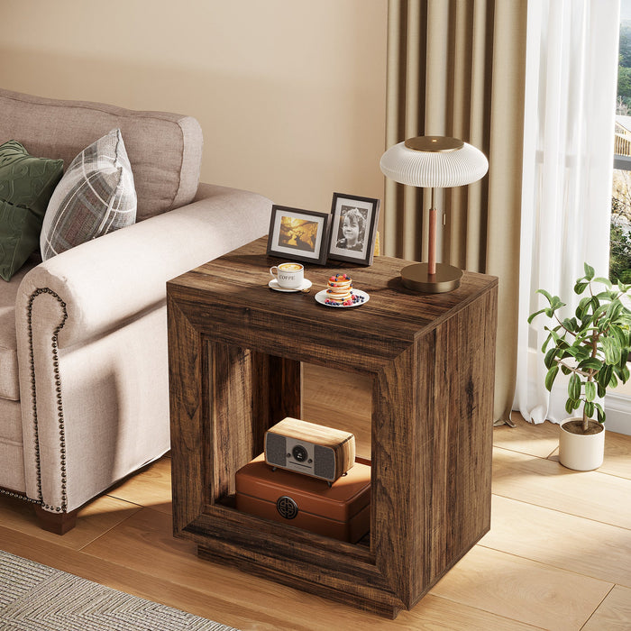 Solid Wood End Table, Square Side Table Nightstands with Storage Tribesigns