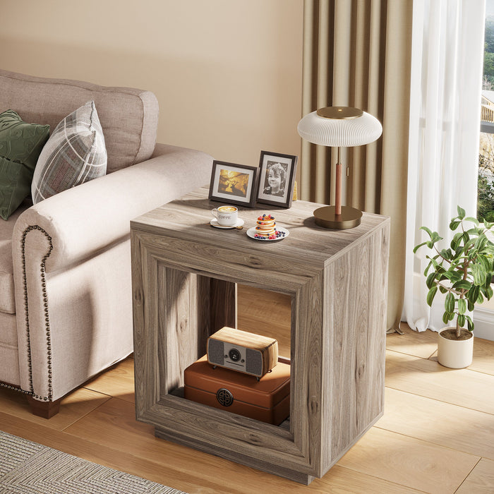 Solid Wood End Table, Square Side Table Nightstands with Storage Tribesigns