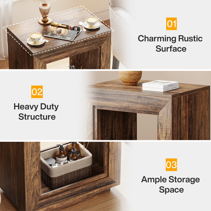 Solid Wood End Table, Square Side Table Nightstands with Storage Tribesigns