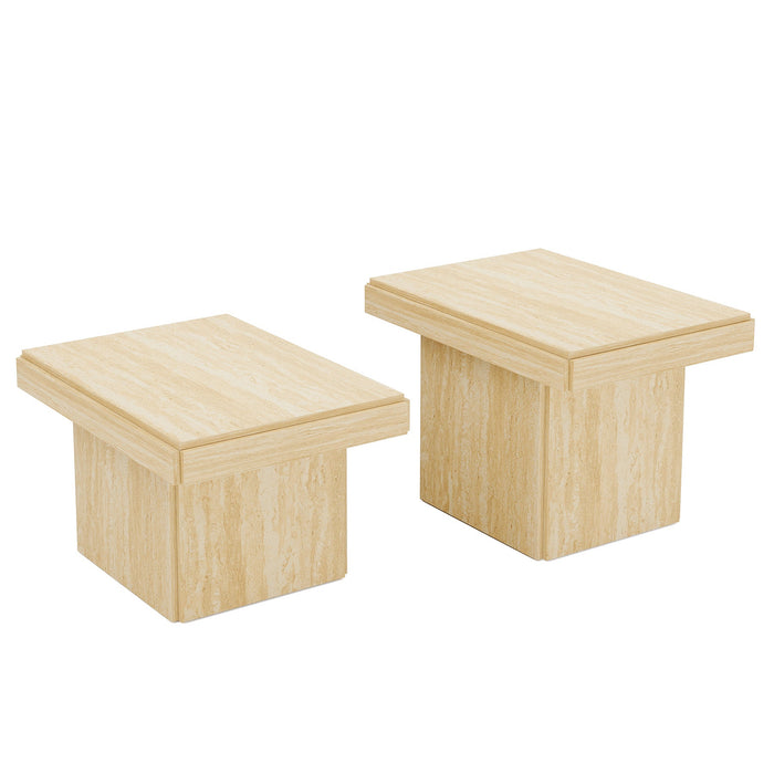 Square Coffee Table, Modern Set of 2 Center Table Side Table Tribesigns