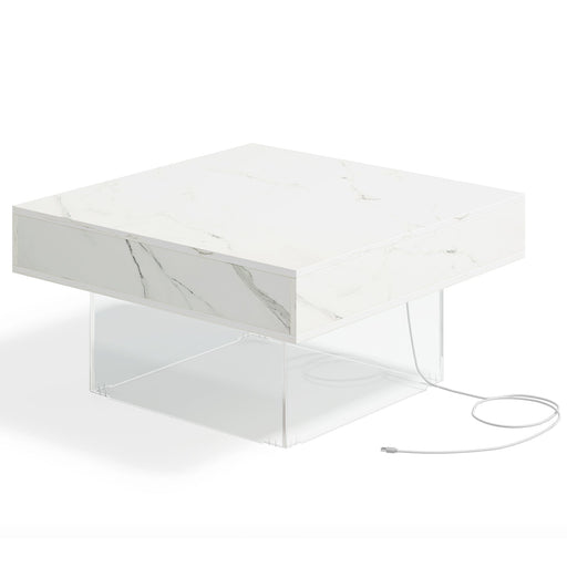 Square LED Coffee Table, Modern Faux Marble Wood Center Table Tribesigns