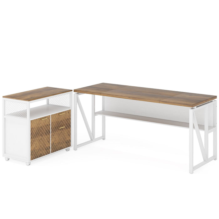 Tribesigns 55" / 63" L - Shaped Executive Desk with Storage Shelves and Mobile File Cabinet Tribesigns