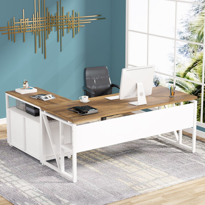 Tribesigns 55" / 63" L - Shaped Executive Desk with Storage Shelves and Mobile File Cabinet Tribesigns