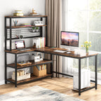 55" Reversible L-Shaped Desk, Computer Desk with Wireless Charging & Hutch