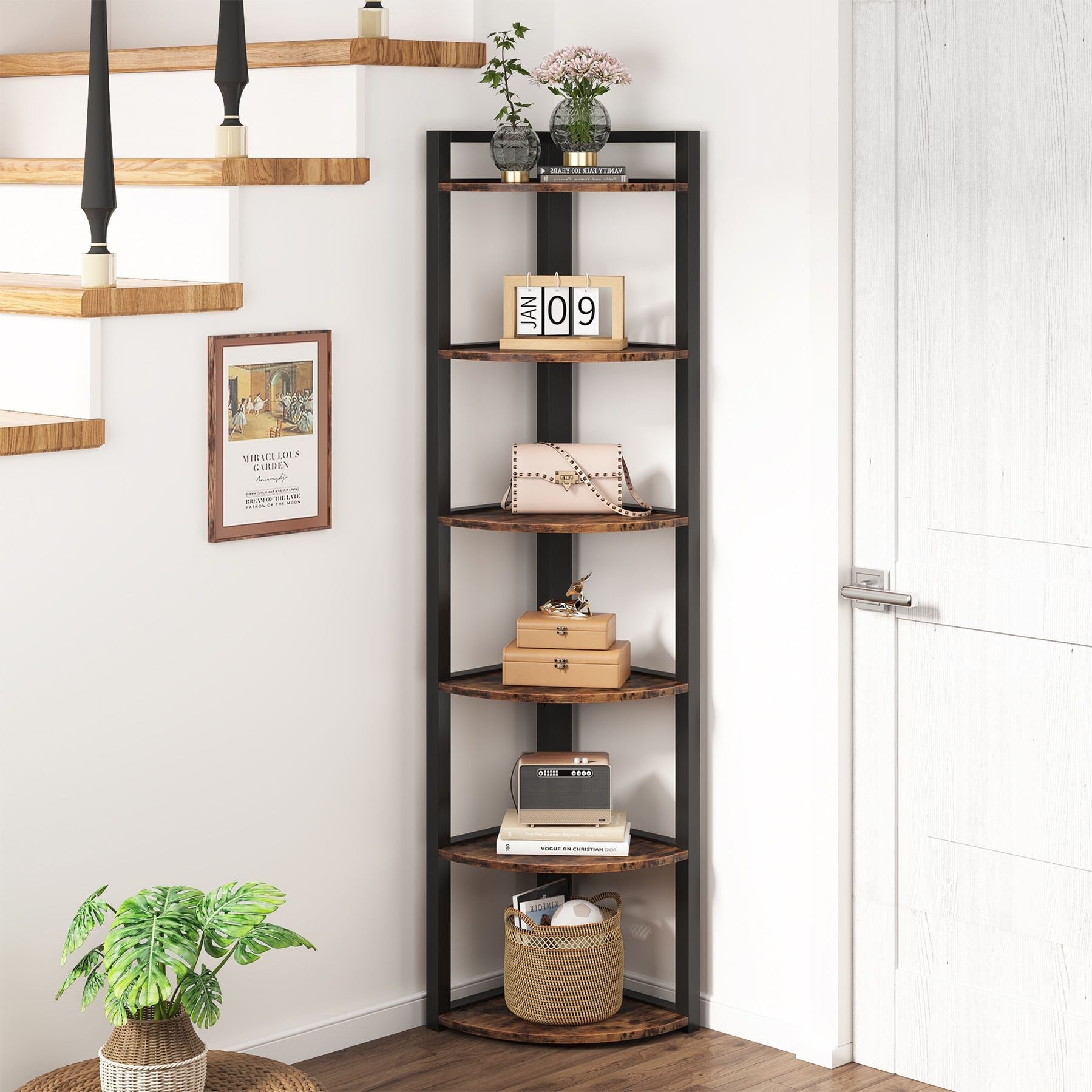 Tribesigns Corner Shelf, 6-Tier Corner Bookshelf Storage Rack