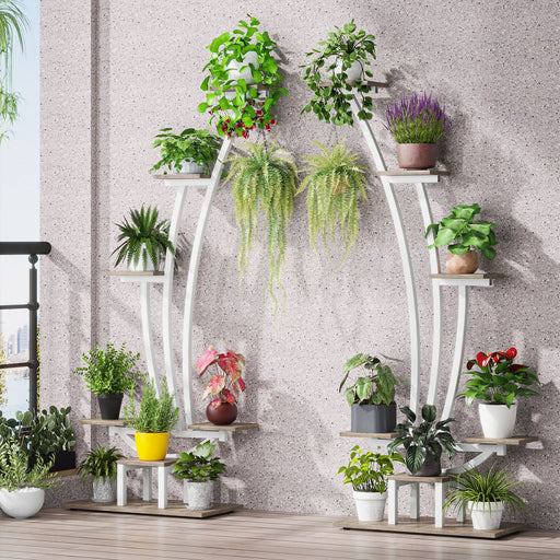 Tribesigns 6 - Tier Plant Stand Pack of 2, Metal Curved Display Shelf with 2 Hanging Hooks Tribesigns