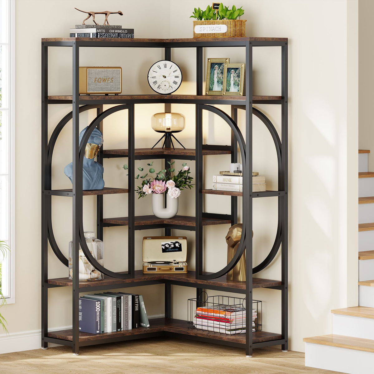 Tribesigns Corner Bookshelf, 7-Shelf L-Shaped Bookcase Display Rack ...