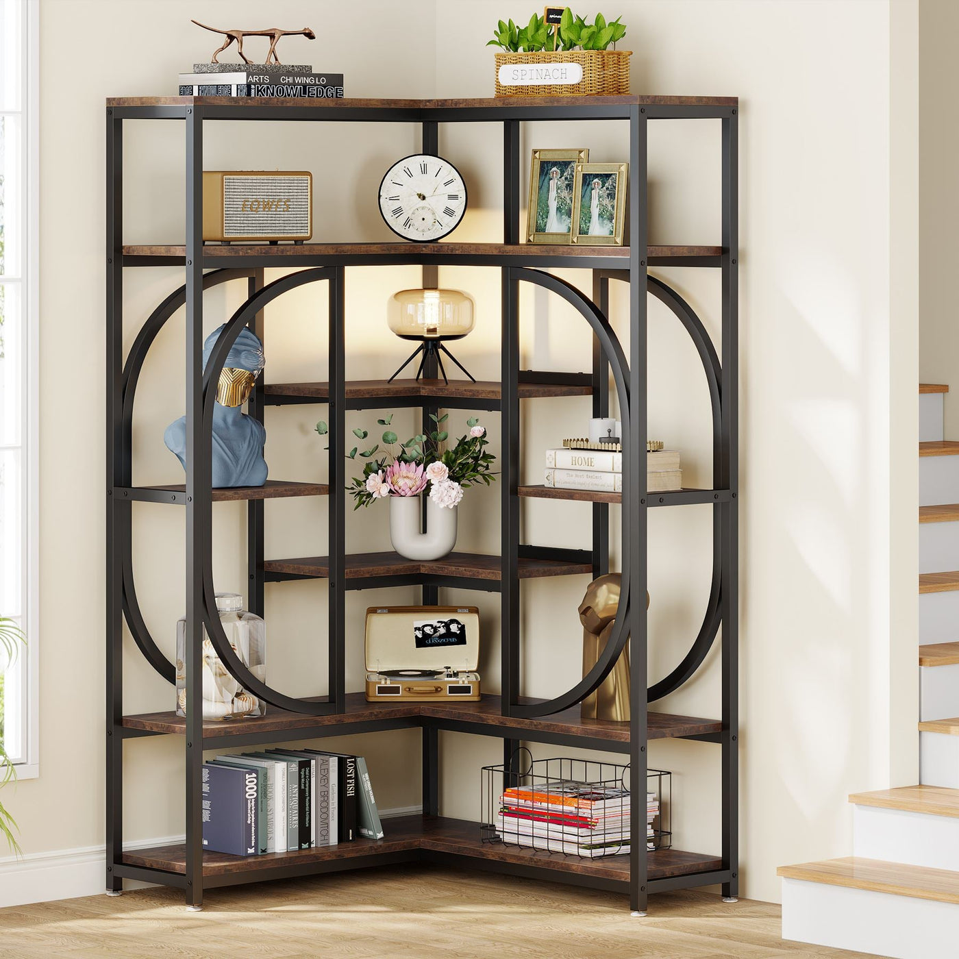 Tribesigns Corner Bookshelf, 7-Shelf L-Shaped Bookcase Display Rack