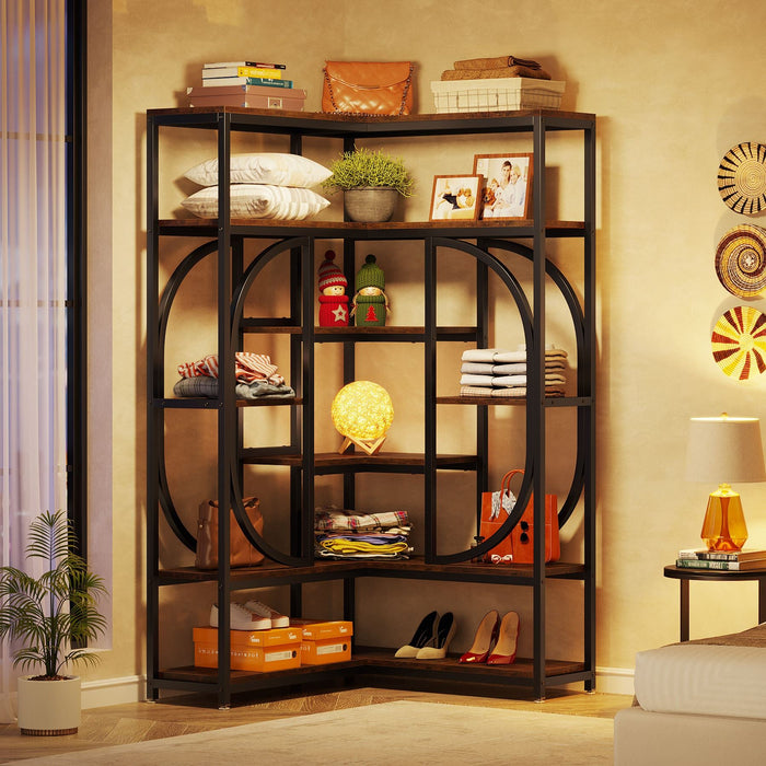 L Shape Show Rack Tribesigns Corner Bookshelf, 7-Shelf L-Shaped Bookcase Display Rack