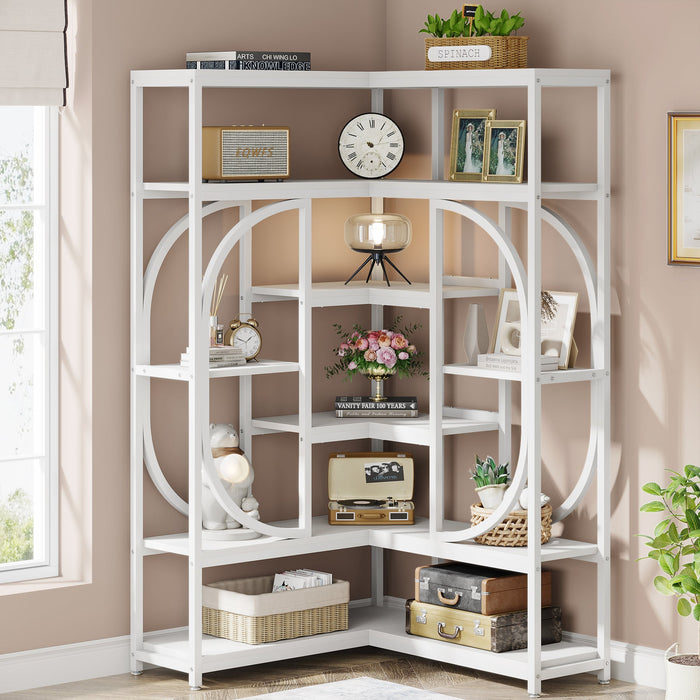 L Shape Show Rack Tribesigns Corner Bookshelf, 7-Shelf L-Shaped Bookcase Display Rack